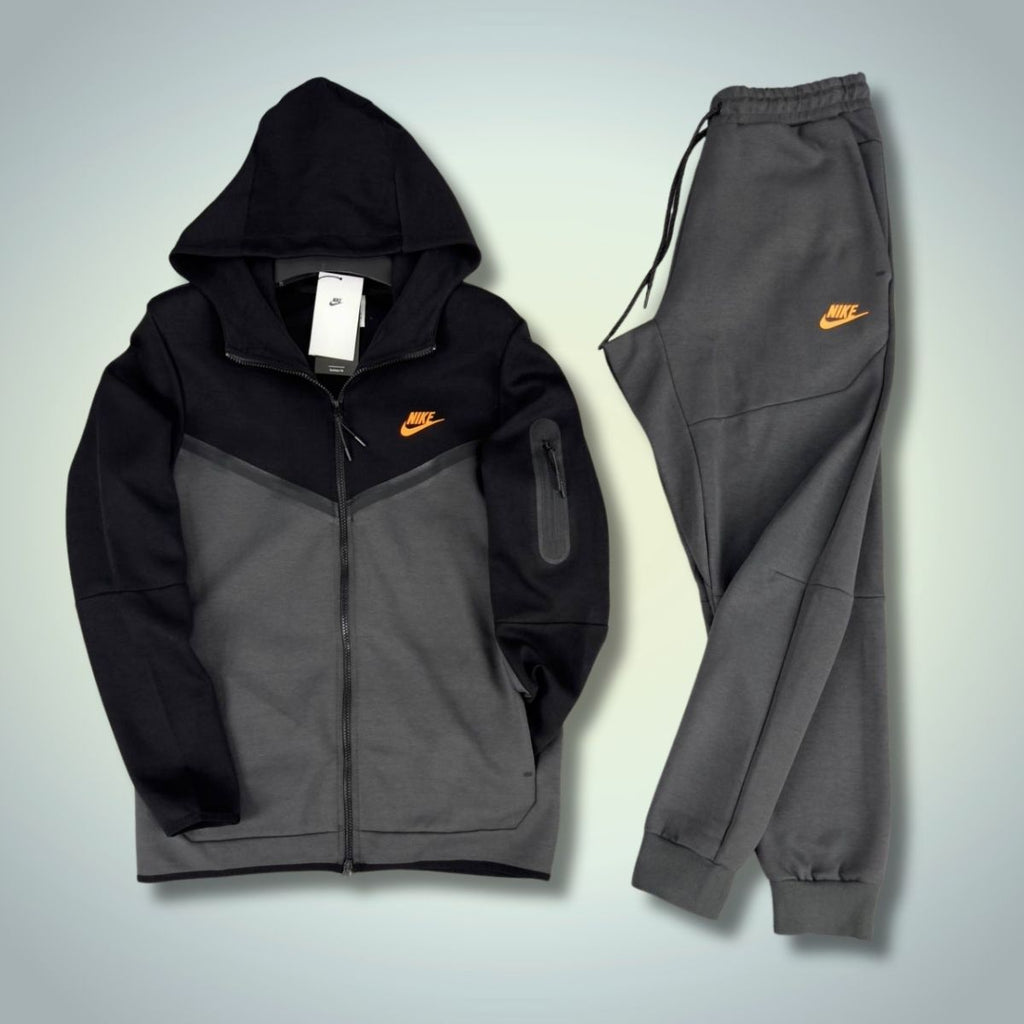Nike Tech Fleece muška trenirka, crna - grafit, narančasti logo. Vrhunska kvaliteta