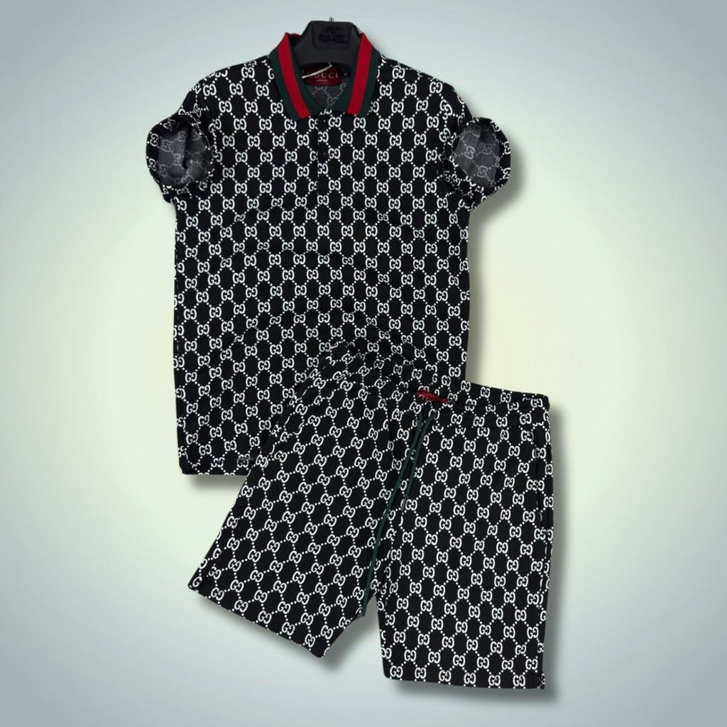 Gucci muški set sa kratkim hlačama, polo majica, crno - bijela. Vrhunska kvaliteta