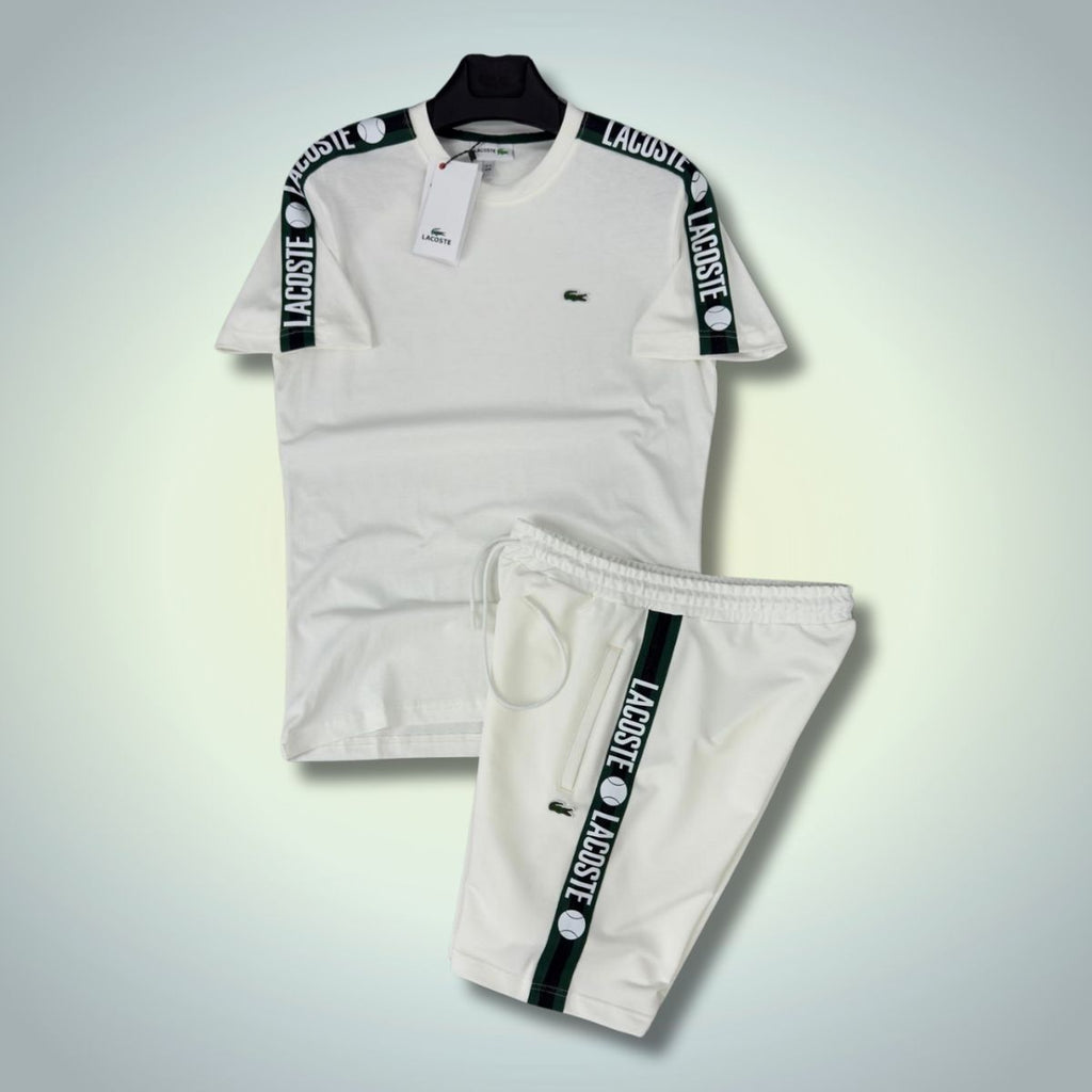 Lacoste muški set s kratkim hlačama, Traka s logotipom, bijela. Vrhunska kvaliteta