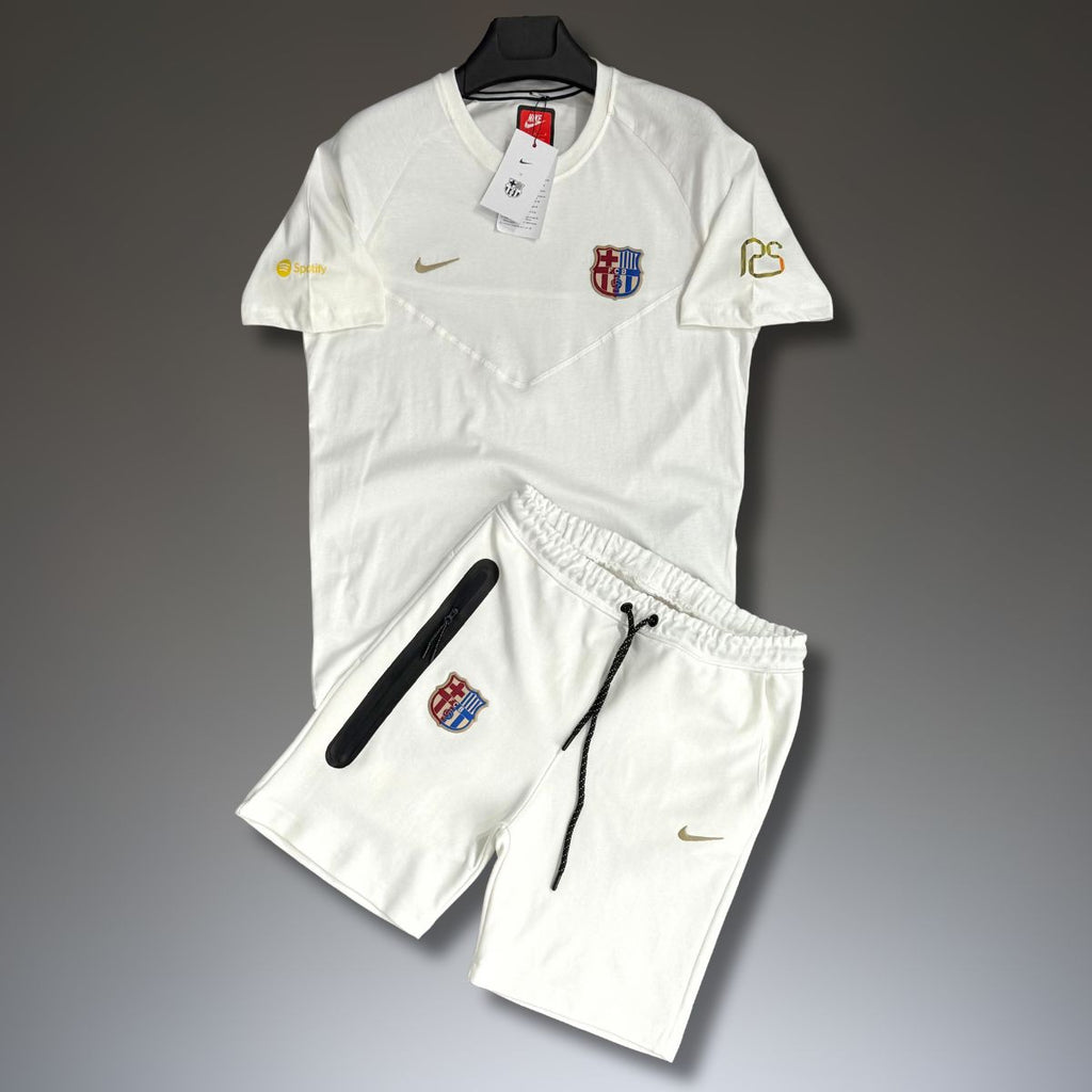 Nike Barcelona Tech Fleece muški set s kratkim hlačama, bijeli. Vrhunska kvaliteta