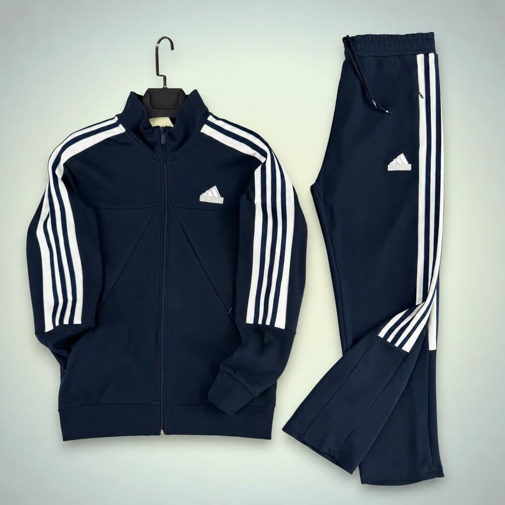 Adidas muška sportska trenirka s tri bijele pruge, tamno plava. Premium kvaliteta