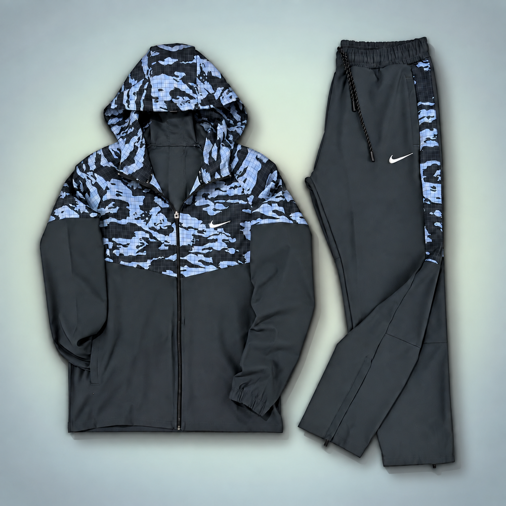 Nike muška vodootporna trenirka, kamuflažni uzorak, grafitna - plava. Premium kvaliteta