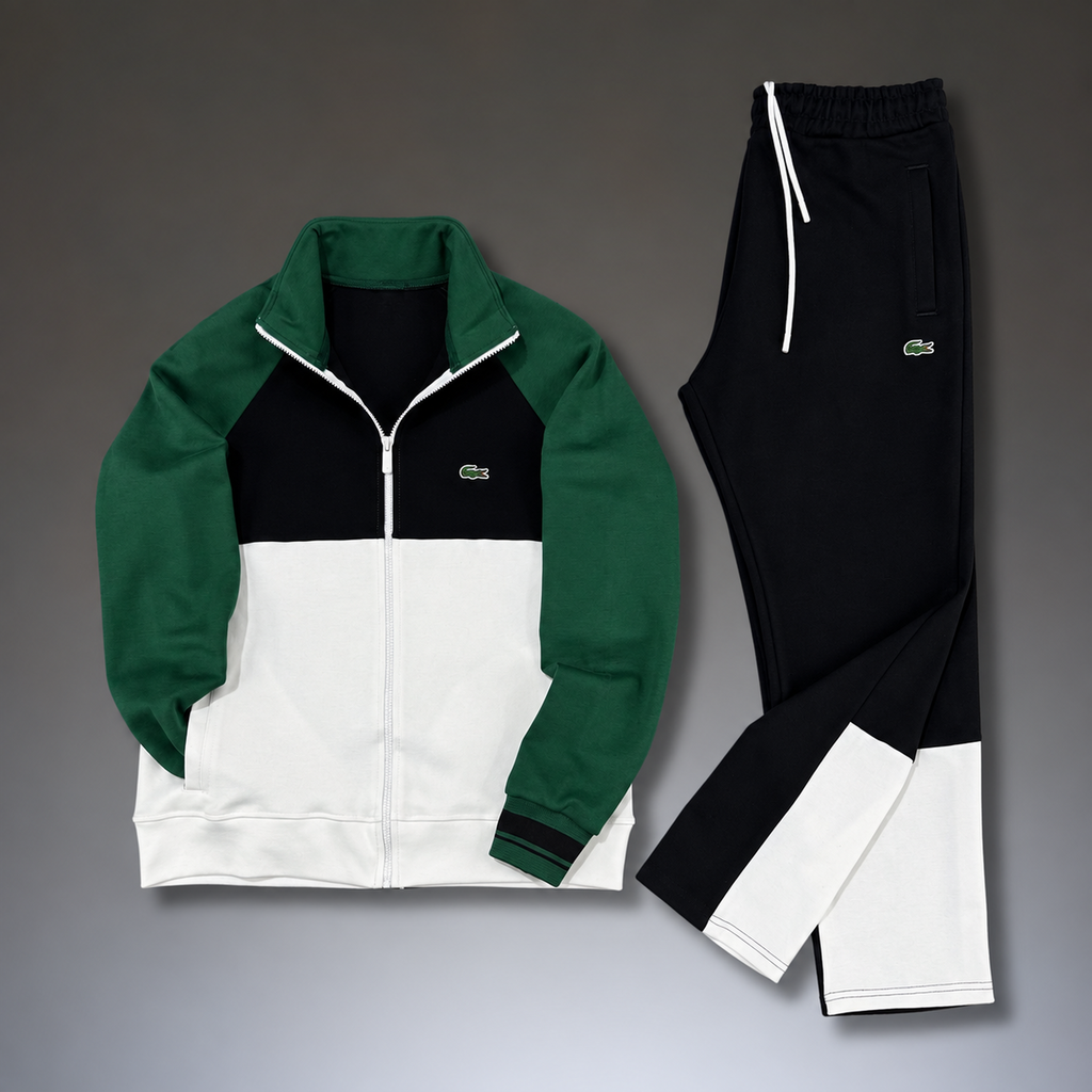 Lacoste muška sportska trenirka, tri boje, zelena - crna - bijela. Premium kvaliteta