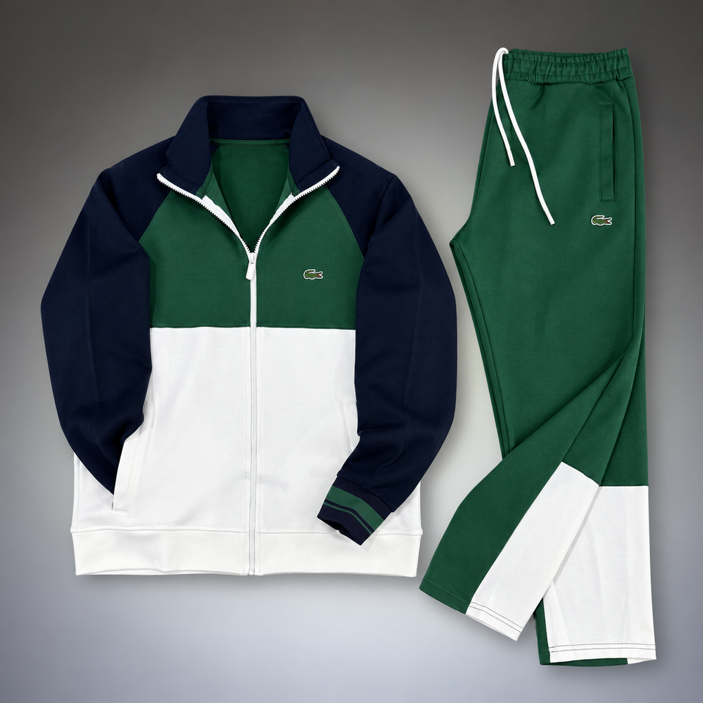 Lacoste muška sportska trenirka, tri boje, tamno plava - zelena - bijela. Premium kvaliteta