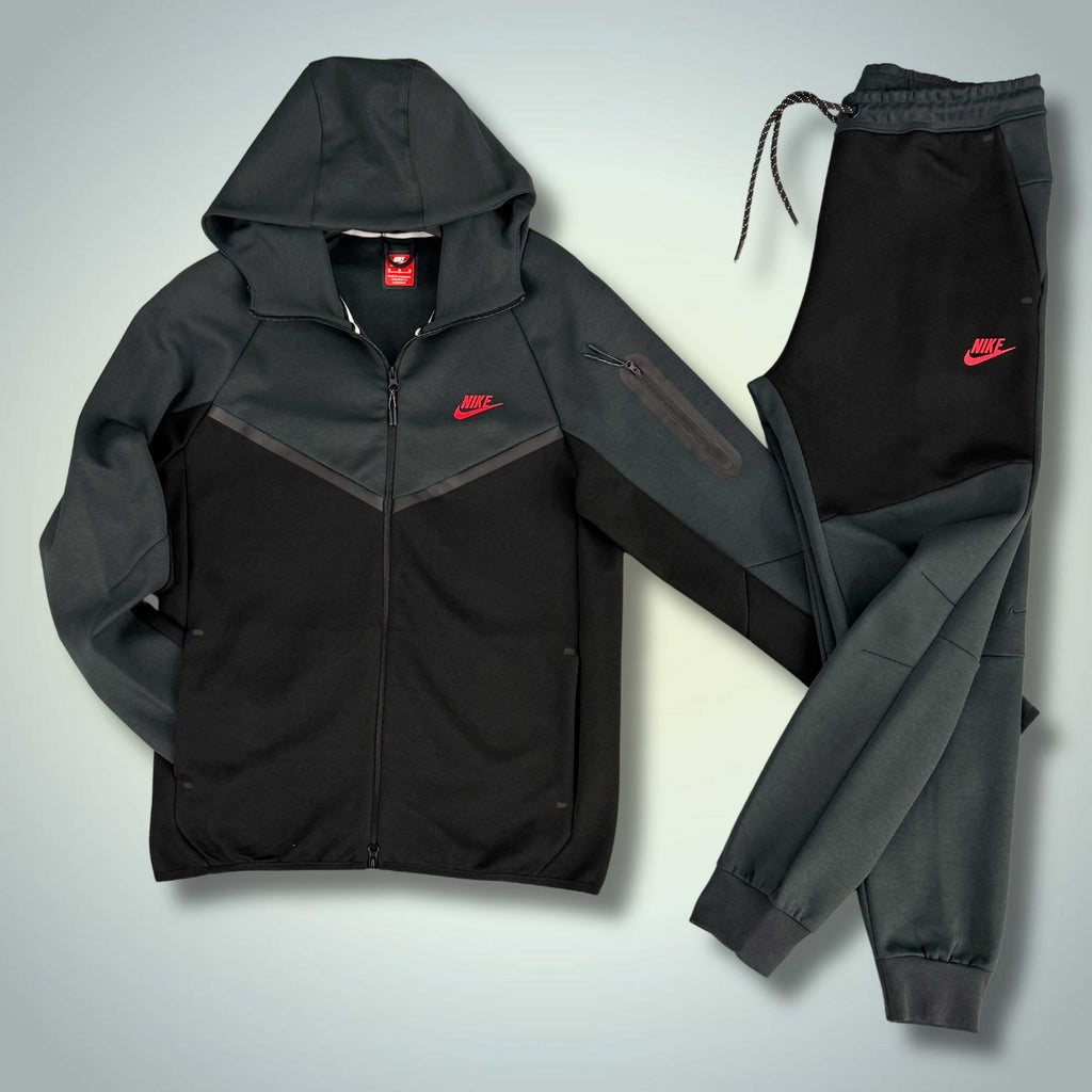 Nike Tech Fleece muška trenirka, grafitna - crna, crveni logo. Model 2024. Premium kvaliteta