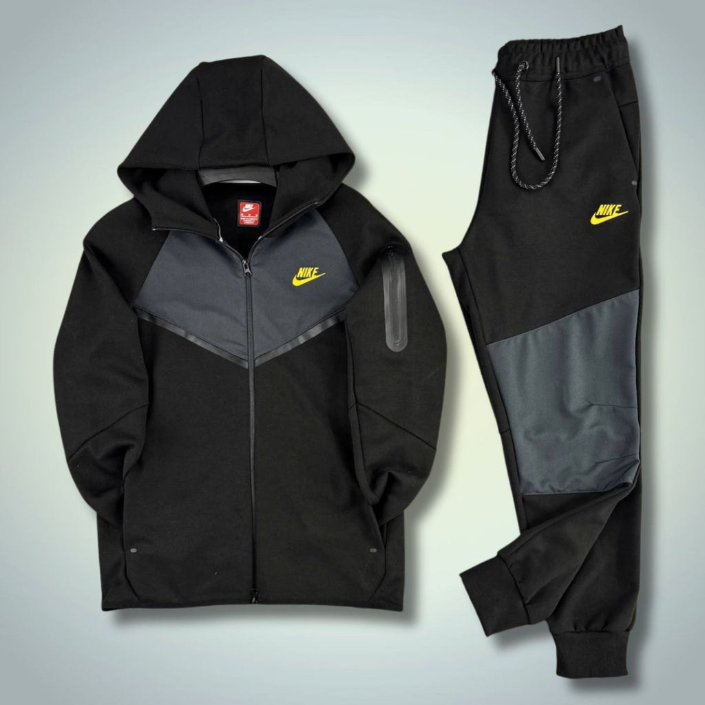 Nike Tech Fleece muška sportska trenirka, crno-grafitna, žuti logo, Model 2024. Premium kvaliteta