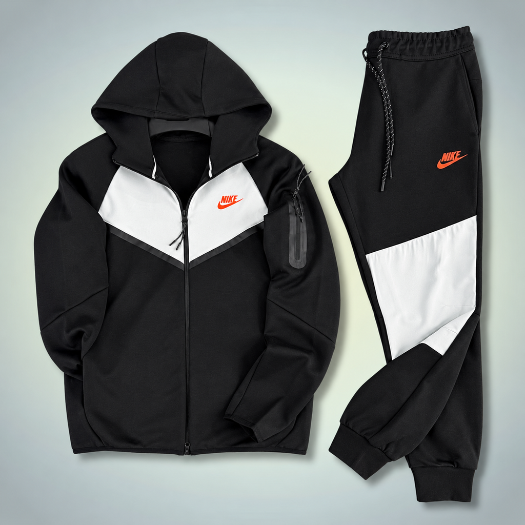 Nike Tech Fleece muška sportska trenirka, crna - bijela, narančasti logo. Model 2024. Vrhunska kvaliteta