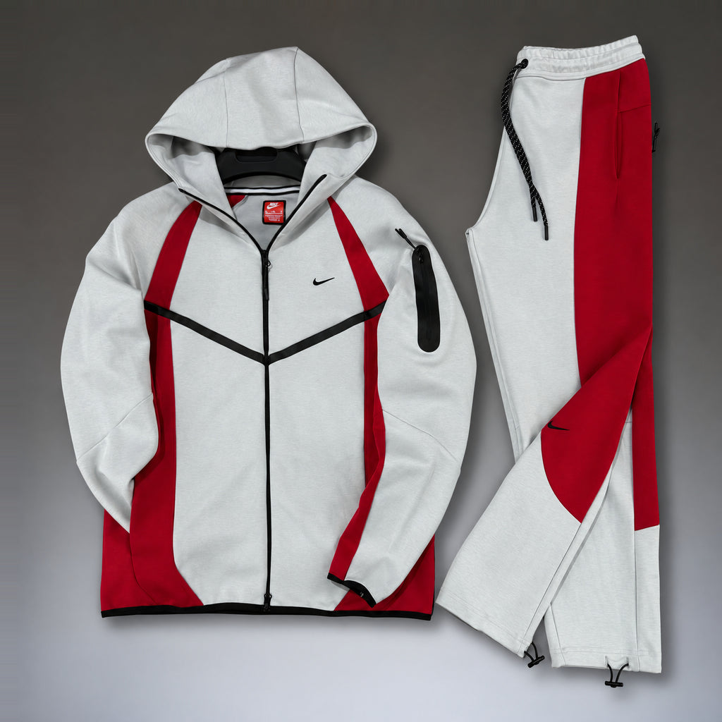 Nike Tech Fleece Men 2026. Light Gray-Red