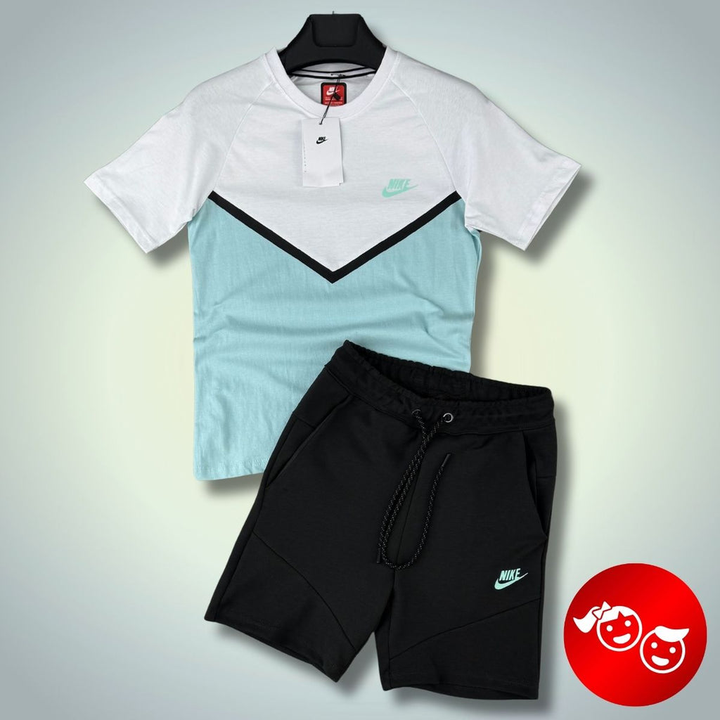 Nike Tech Fleece dječji komplet s kratkim hlačama, grafitno-bijeli-menta. Vrhunska kvaliteta