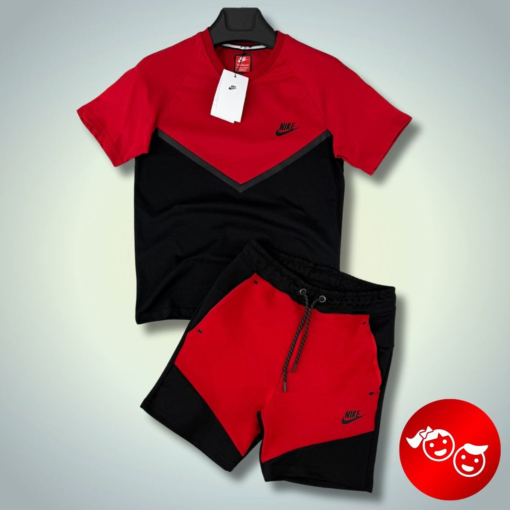 Nike Tech Fleece dječji komplet s kratkim hlačama, crveno-crni. Vrhunska kvaliteta