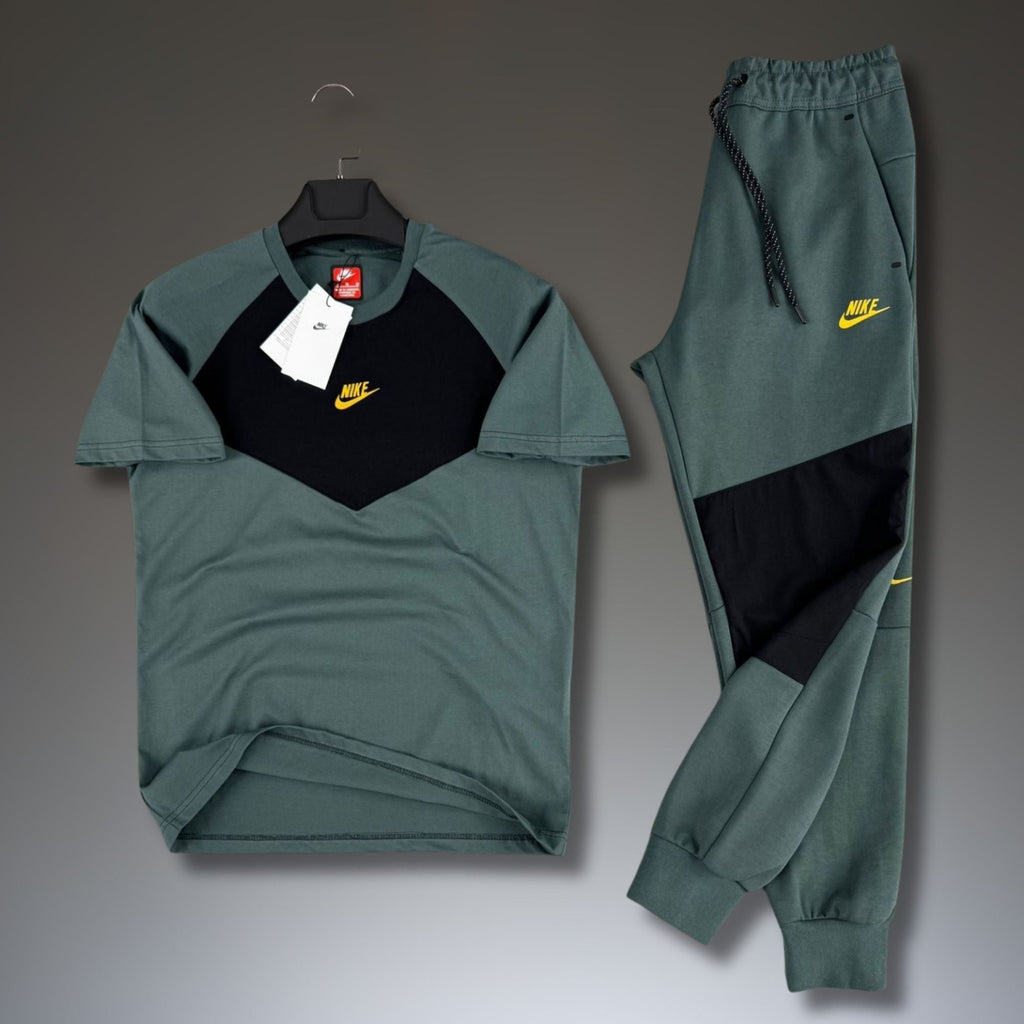 Nike Tech Fleece muški ljetni trenirka, vrtno zelena-crna. 2026. Premium kvaliteta