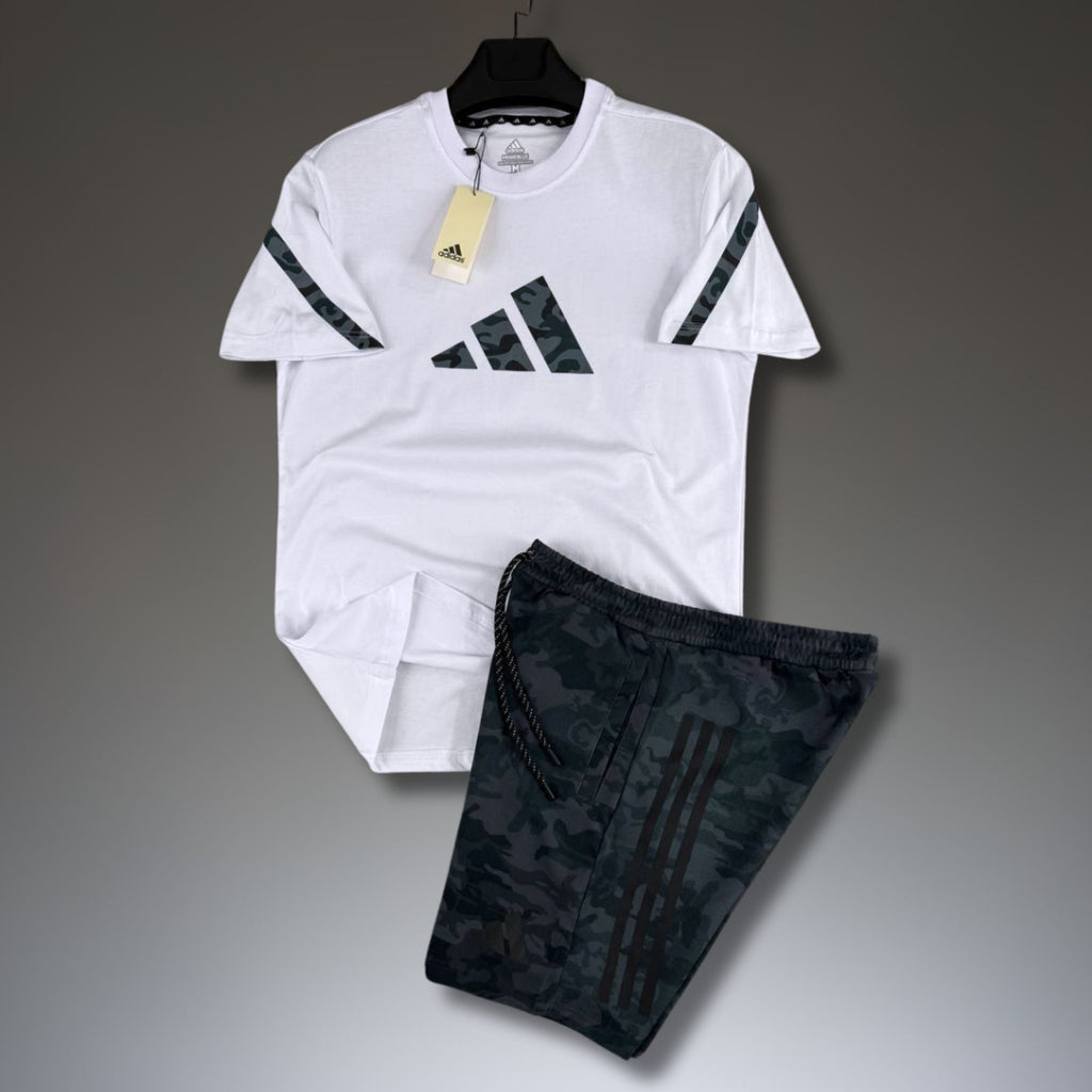 Adidas Z.N.E. muški kratki sportski komplet, kamuflažni uzorak, bijelo-sivi. Premium kvaliteta