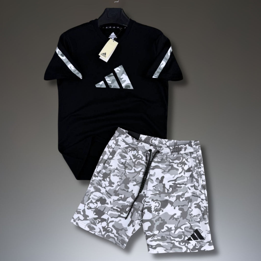 Adidas Z.N.E. muški kratki sportski komplet, kamuflažni uzorak, crno-bijeli. Premium kvaliteta