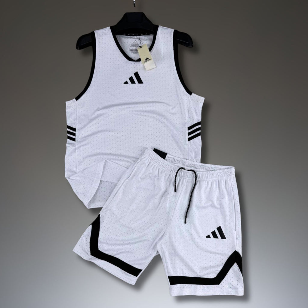 Adidas muški kratki sportski komplet s potkošuljom, bijeli. Dri-Fit. Premium kvaliteta