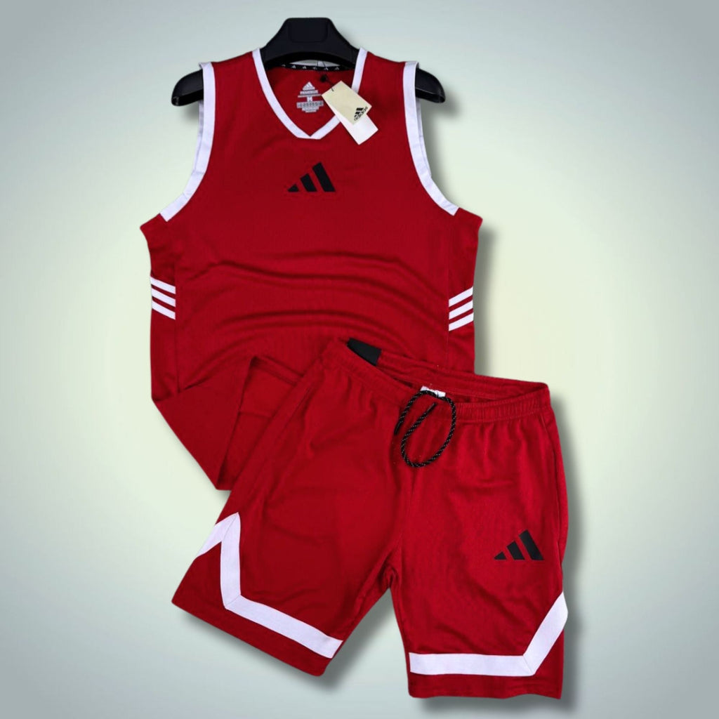 Adidas muški kratki sportski komplet s potkošuljom, crveni. Dri-Fit. Premium kvaliteta