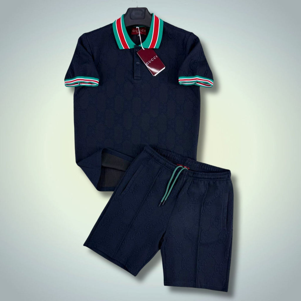 Gucci muški kratki sportski komplet, s polo majicom, tamnoplavi. Premium kvaliteta