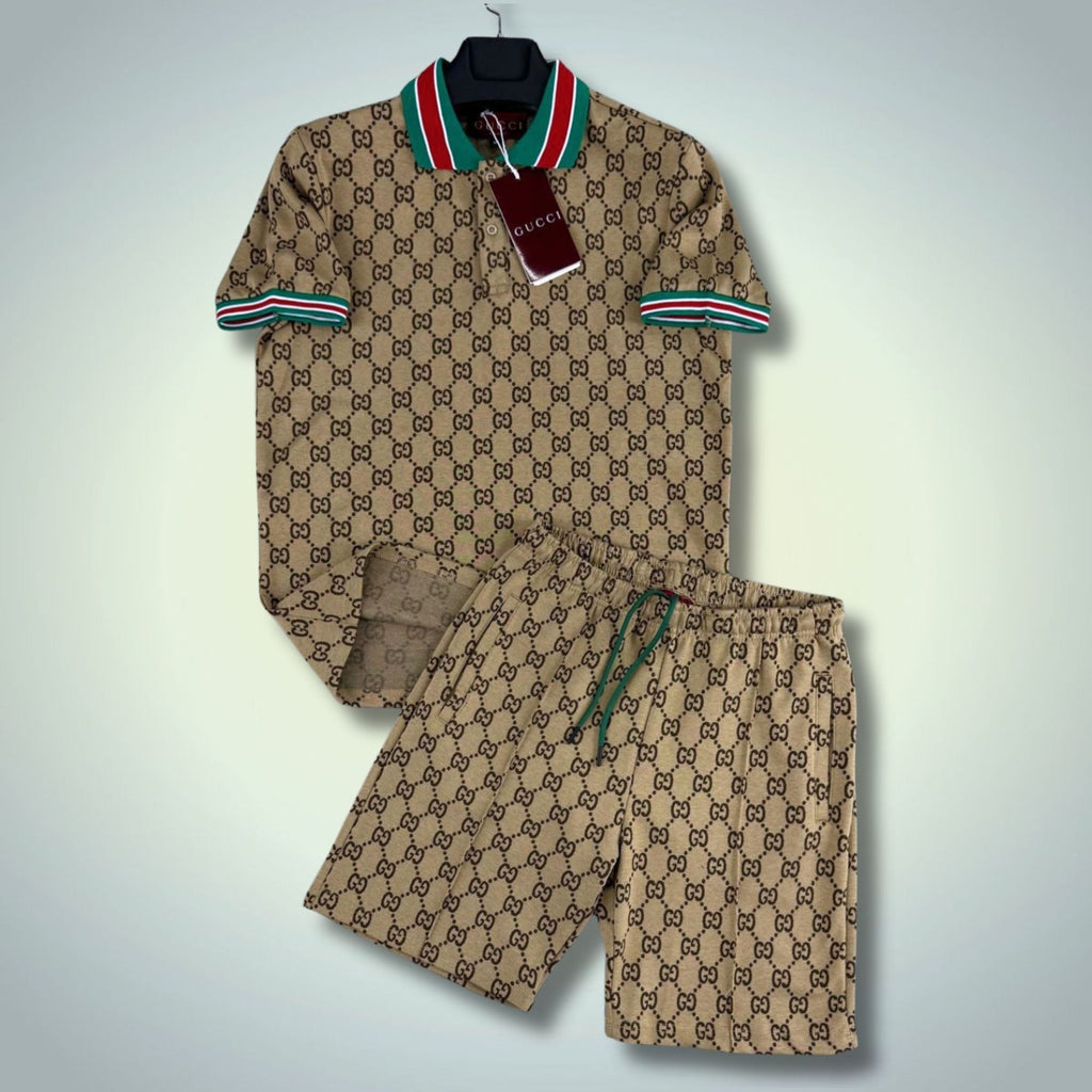 Gucci muški kratki sportski komplet, s polo majicom, mali logotipi, bež. Premium kvaliteta