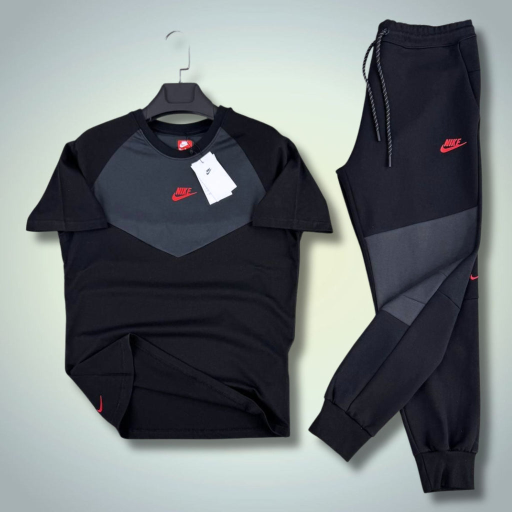Nike Tech Fleece muški ljetni sportski komplet, crno-grafitni, crveni logo. 2026. Premium kvaliteta