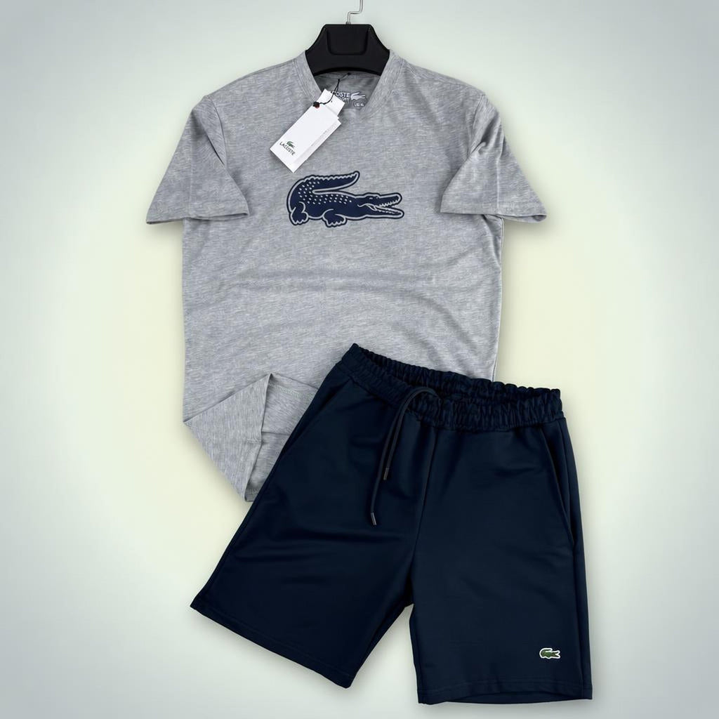 Lacoste Big Logo muški kratki sportski komplet, klasično sivo-tamnoplava. Premium kvaliteta