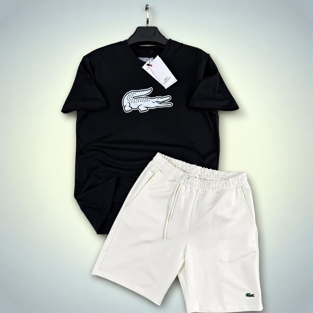 Lacoste Big Logo muški kratki sportski komplet, kombinacija crne i bijele. Premium kvaliteta