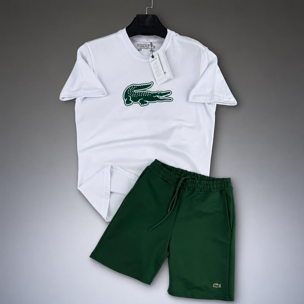 Lacoste Big Logo muški kratki sportski komplet, bijelo-zelen. Premium kvaliteta