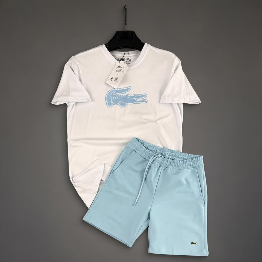 Lacoste Big Logo muški kratki sportski komplet, bijelo-svijetloplava. Premium kvaliteta