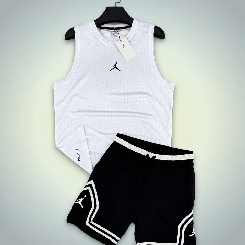 Jordan muški kratki sportski komplet s potkošuljom, bijelo-crna. Dri-Fit. Premium kvaliteta