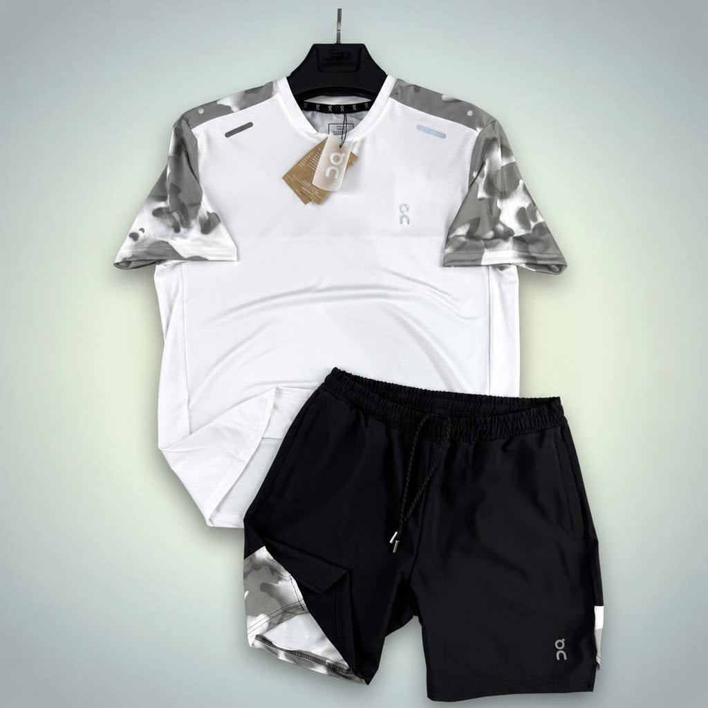 ON Military pattern muški kratki sportski komplet, bijelo-crna. Premium kvaliteta