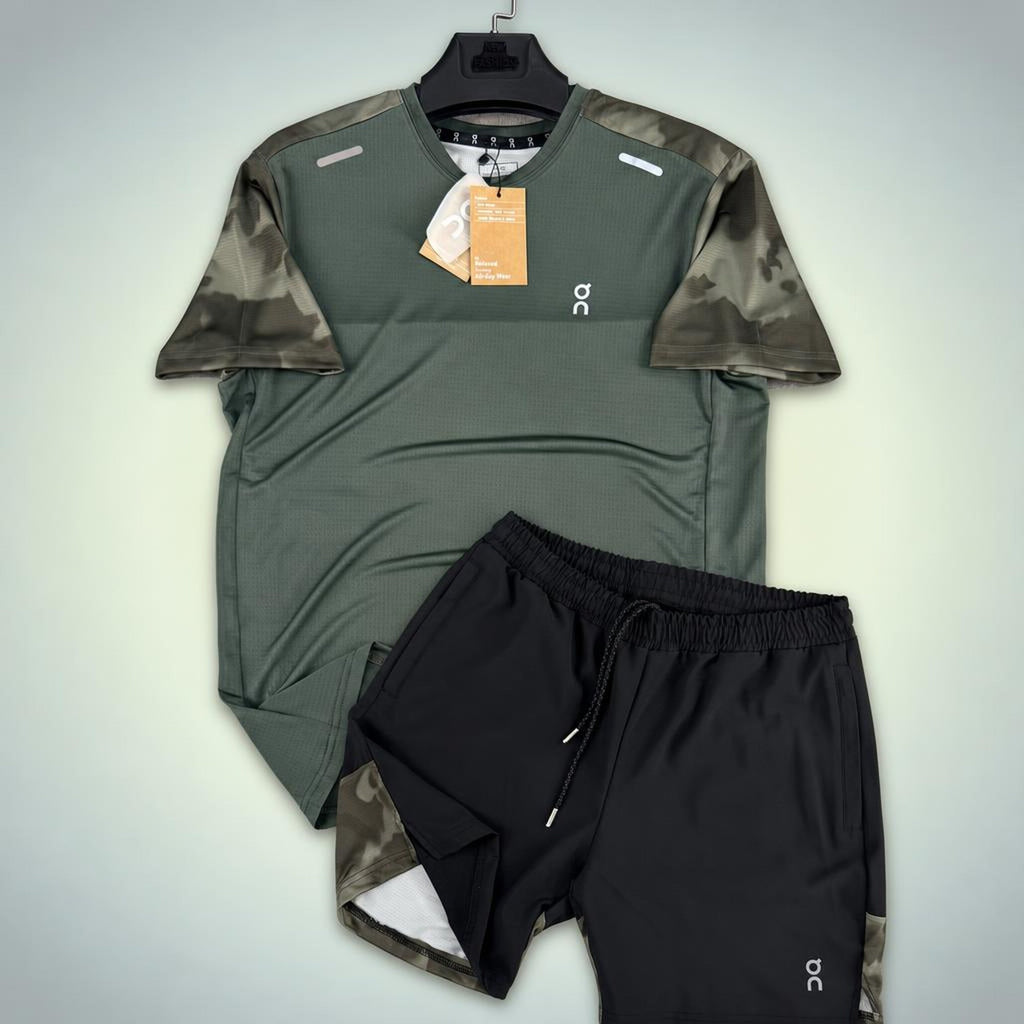 ON Military pattern muški kratki sportski komplet, zelena s crnom prugom logotipa. Premium kvaliteta