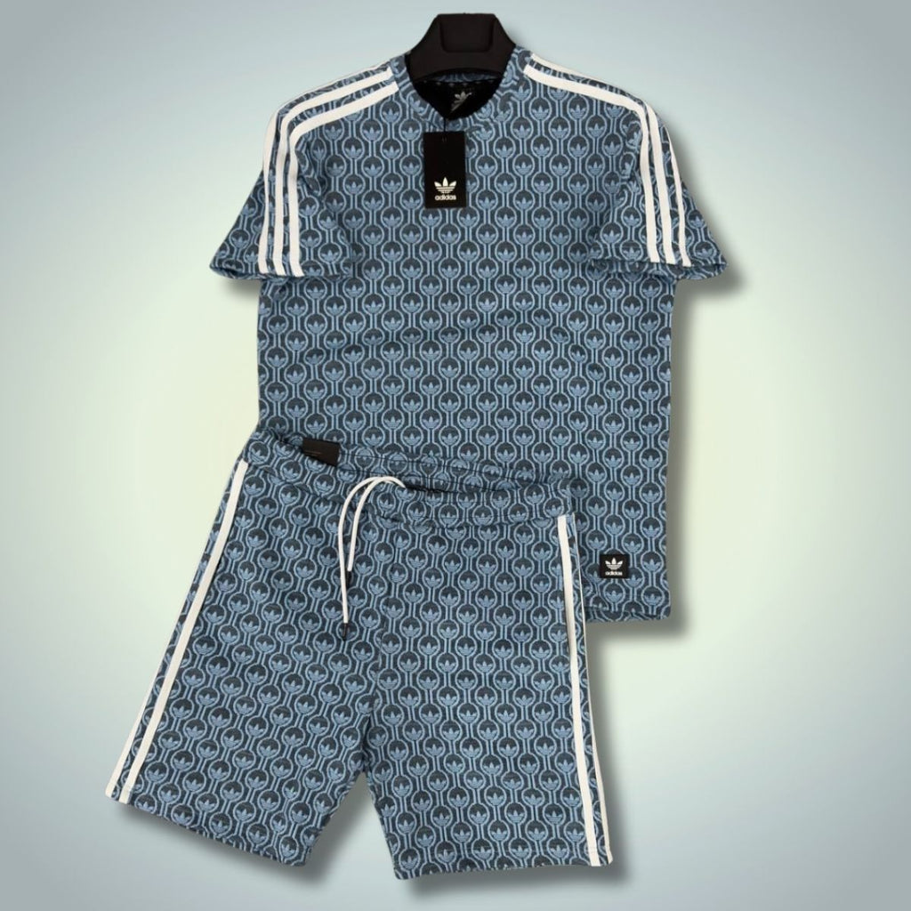 Adidas muški set s kratkim hlačama, uzorak loga, plava. Premium kvaliteta