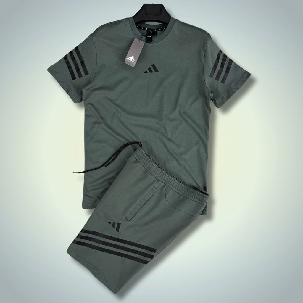 Adidas muški set s kratkim hlačama, kadulje zelene. Model 2025. Vrhunska kvaliteta