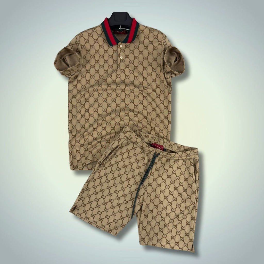 Gucci muški set sa kratkim hlačama, polo majica, bež. Vrhunska kvaliteta