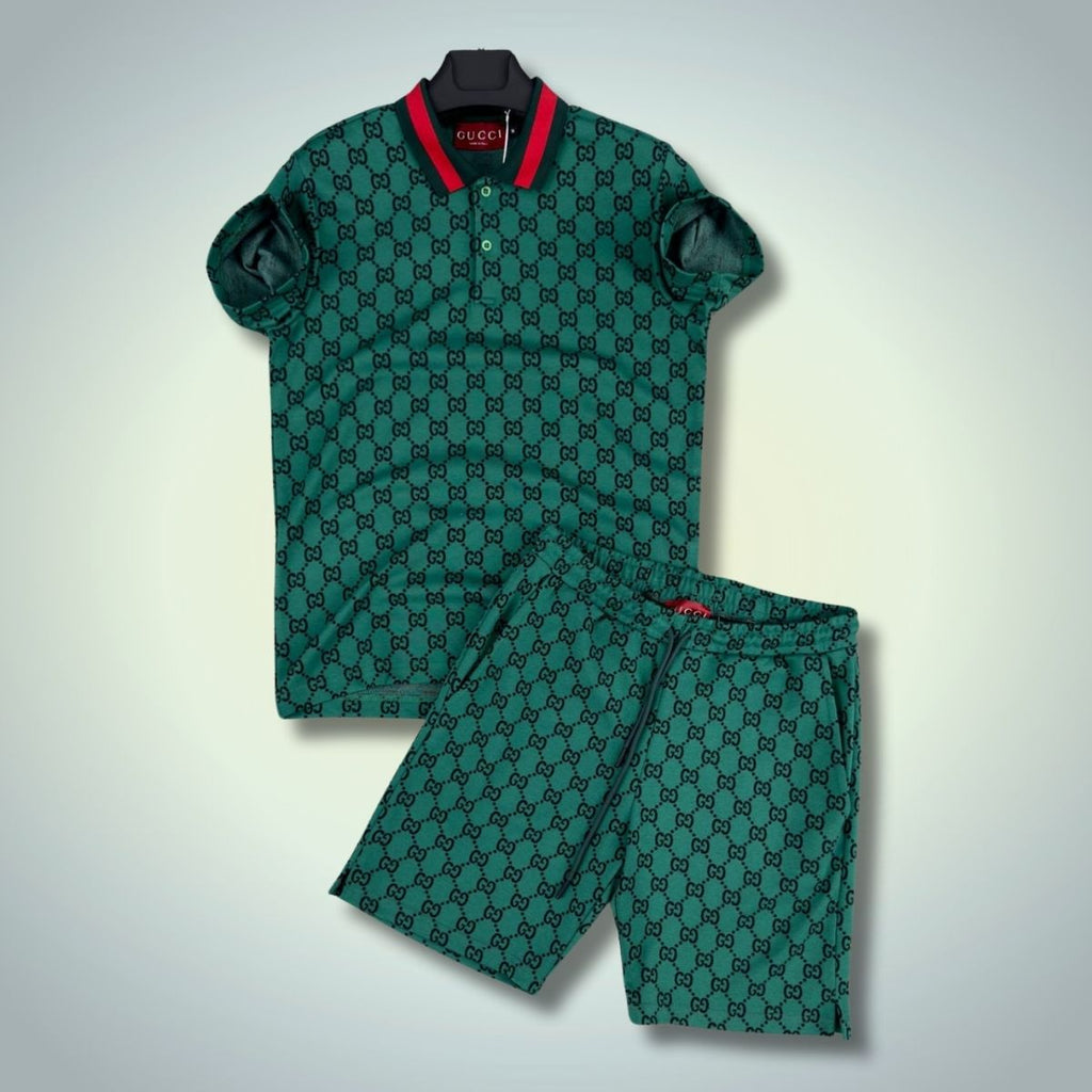 Gucci muški set sa kratkim hlačama, polo majica, zelena. Vrhunska kvaliteta