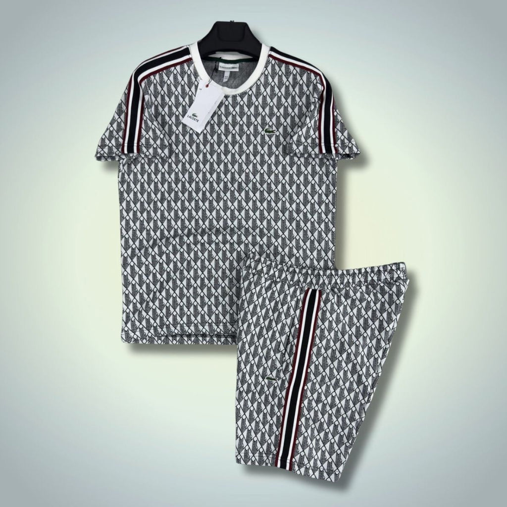 Lacoste muški set s kratkim hlačama, Jacquard Monogram, bijelo - grafit. Vrhunska kvaliteta