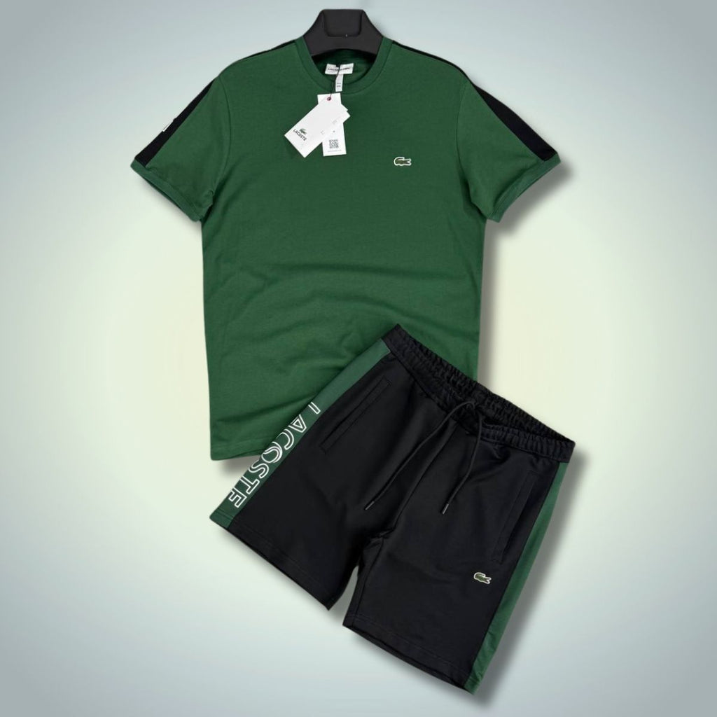 Lacoste muški set s kratkim hlačama, Traka s logotipom, zeleno-crni. Model 2025. Premium kvaliteta