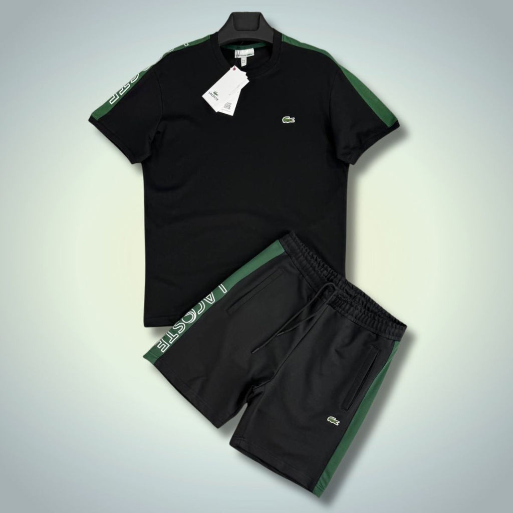 Lacoste muški set s kratkim hlačama, Traka s logotipom, crni. Model 2025. Premium kvaliteta
