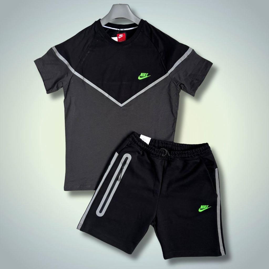 Nike Reflective Tech Fleece muški set s kratkim hlačama, zeleni logo, crna - grafitna. Vrhunska kvaliteta