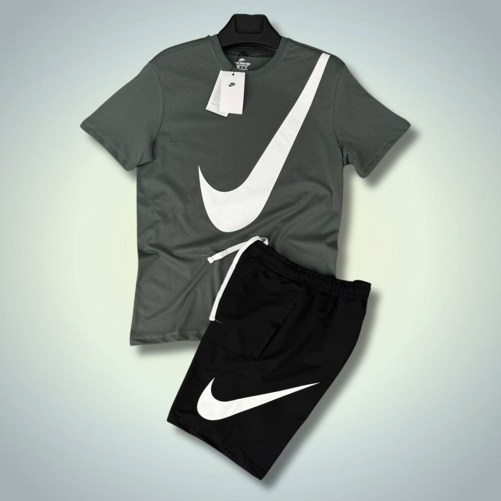 Nike muški set s kratkim hlačama, Veliki logo, sivo-crni. Premium kvaliteta