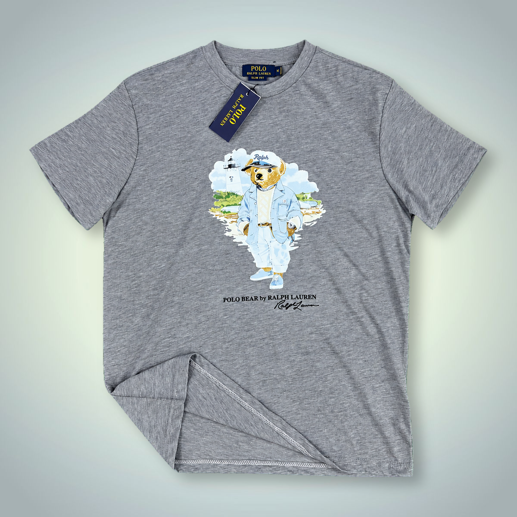Ralph Lauren muška majica, print medvjedić mornar, klasična siva. Vrhunska kvaliteta