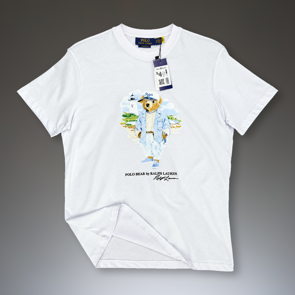 Ralph Lauren muška majica, print medvjedić mornar, bijela. Vrhunska kvaliteta