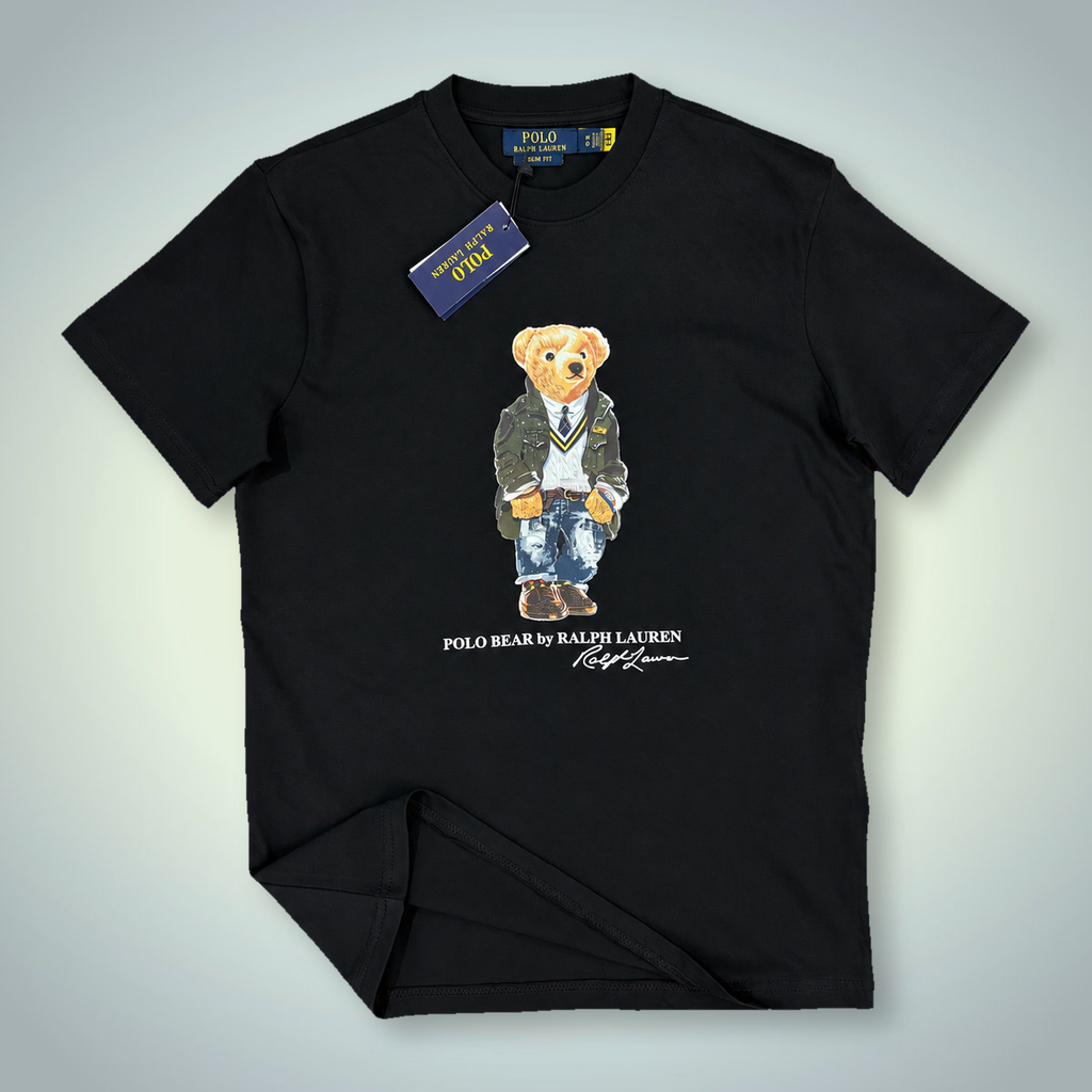 Ralph Lauren muška majica, print medvjedić u uniformi, crna. Vrhunska kvaliteta