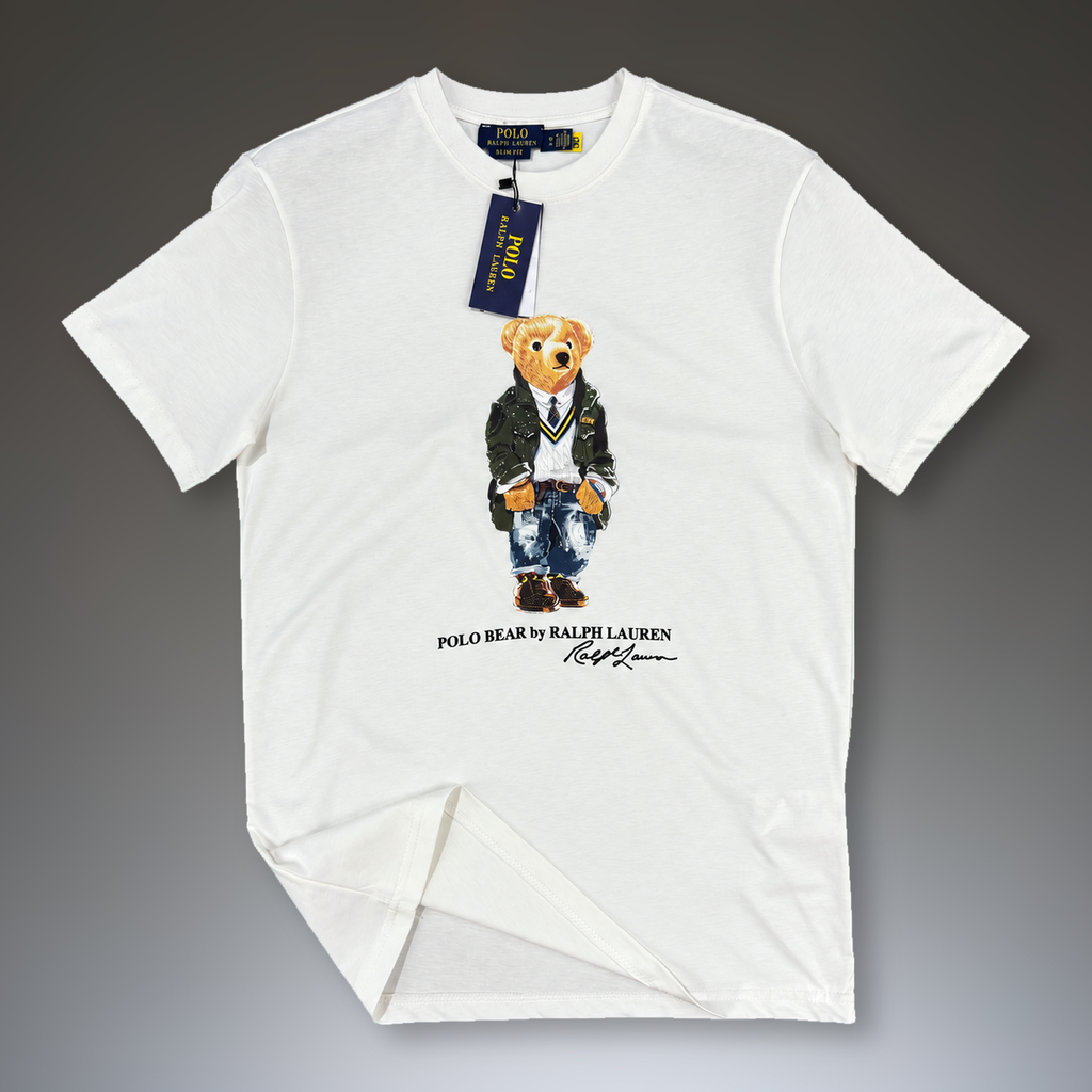 Ralph Lauren muška majica, print medvjedić u uniformi, bijela. Vrhunska kvaliteta