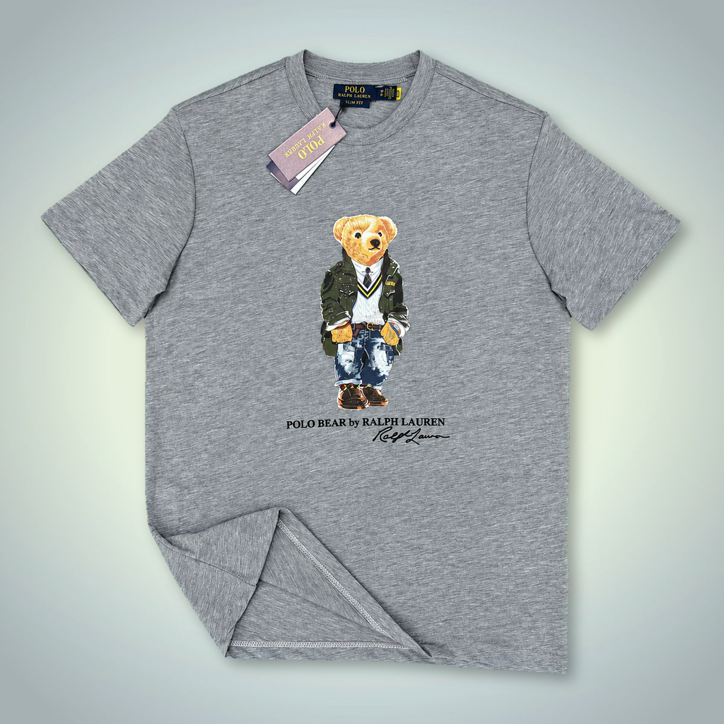 Ralph Lauren muška majica, print medvjedić u uniformi, klasična siva. Vrhunska kvaliteta
