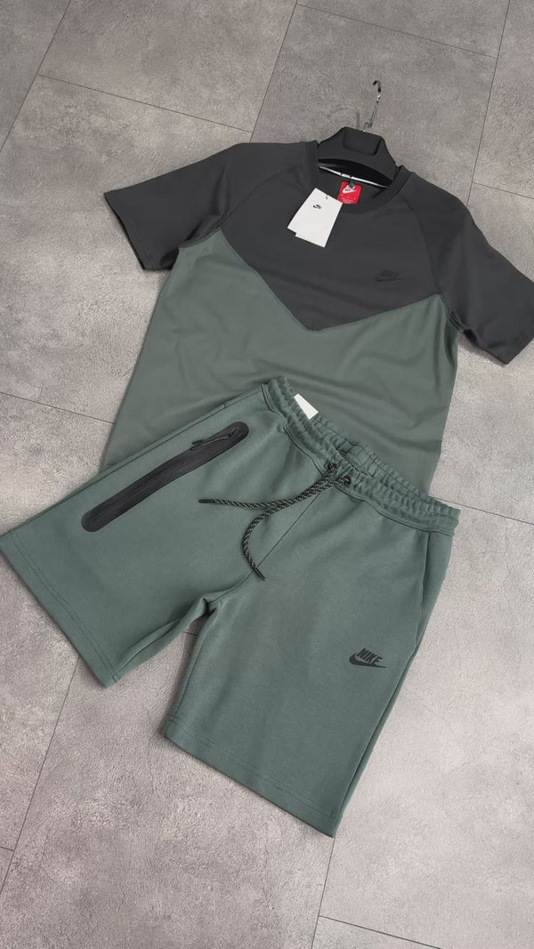Nike Tech Fleece muški set s kratkim hlačama, kadulja zelena - grafit. Vrhunska kvaliteta